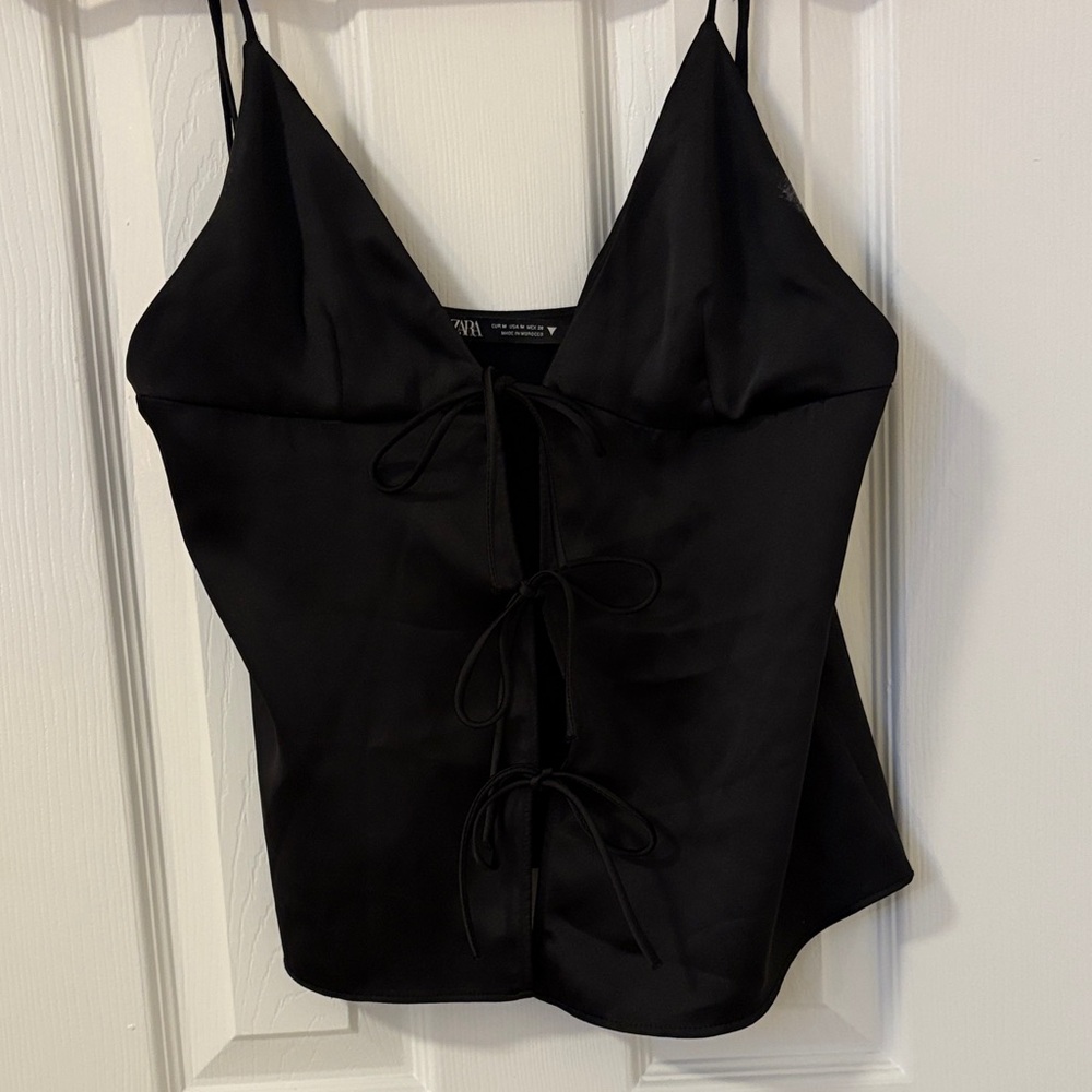 ZARA Black Satin Tie-Front Camisole